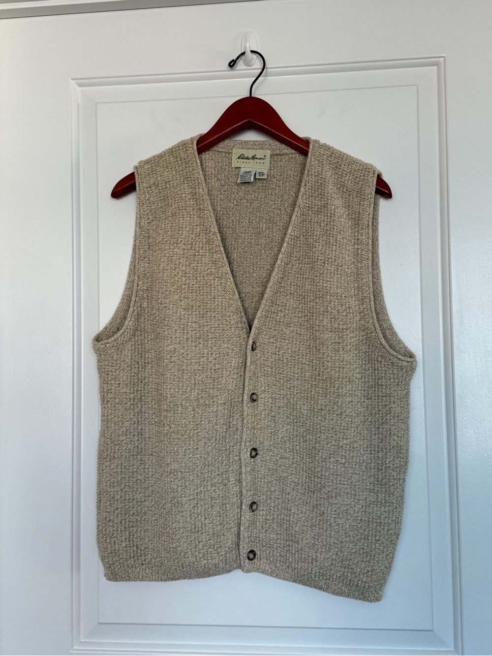 Eddie Bauer Vintage Mens Relaxed Cotton Beige Knit Button Sweater Vest Oversized